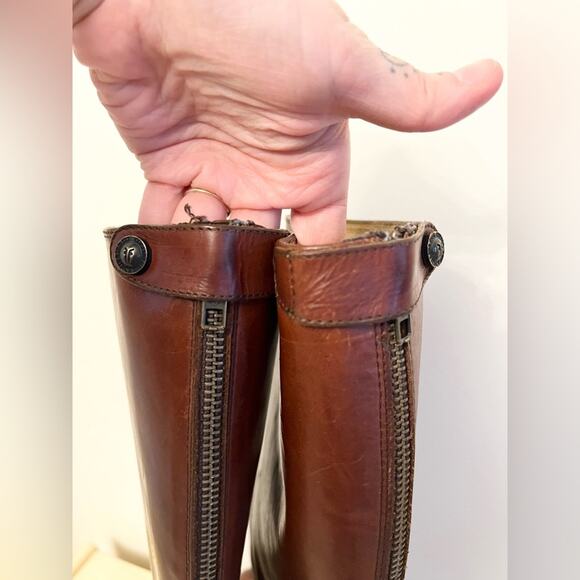 Frye Jackie boots tall zip up brown leather heeled western cowgirl boots - Picture 5 of 10